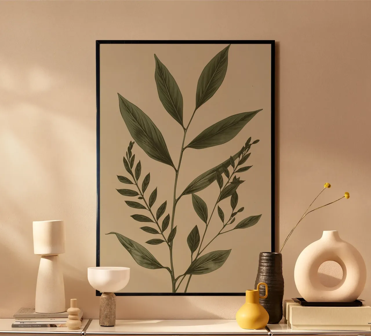 Fusti e foglie di piante botaniche poster con telaio in alluminio da DesignDoodle