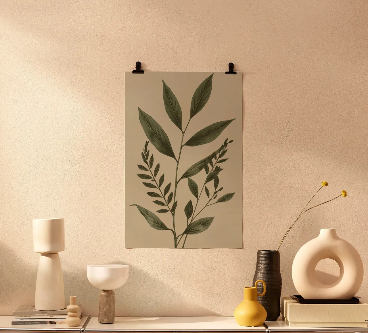 Fusti e foglie di piante botaniche poster con telaio in alluminio da DesignDoodle