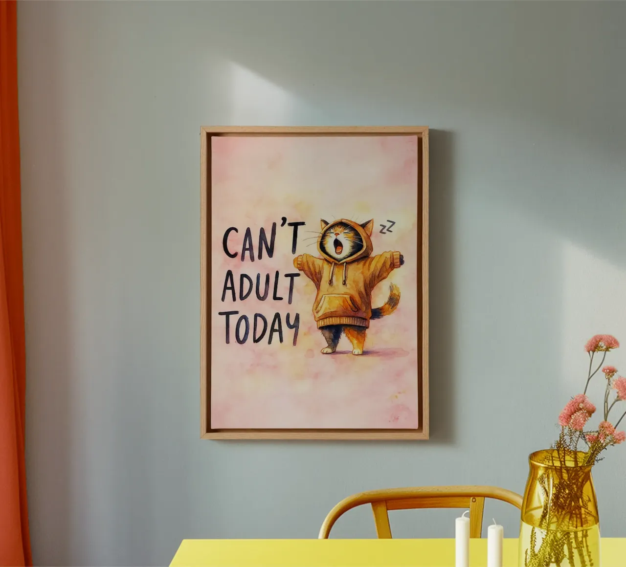 funny cat drawing canvas with Floater frame by hexis