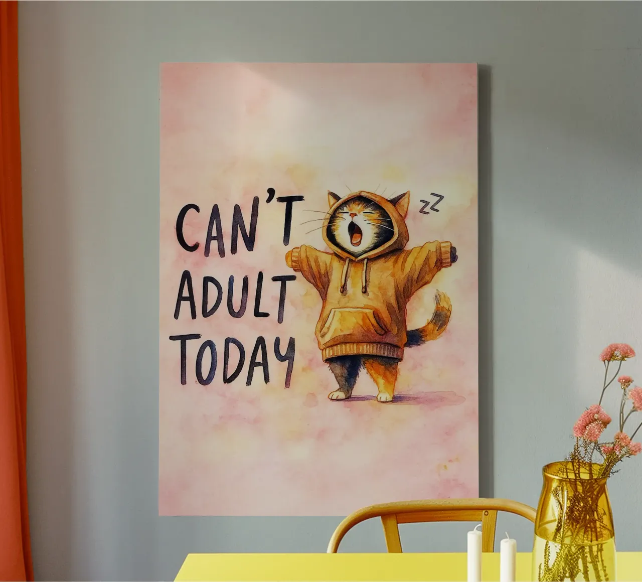 funny cat drawing canvas with Floater frame by hexis