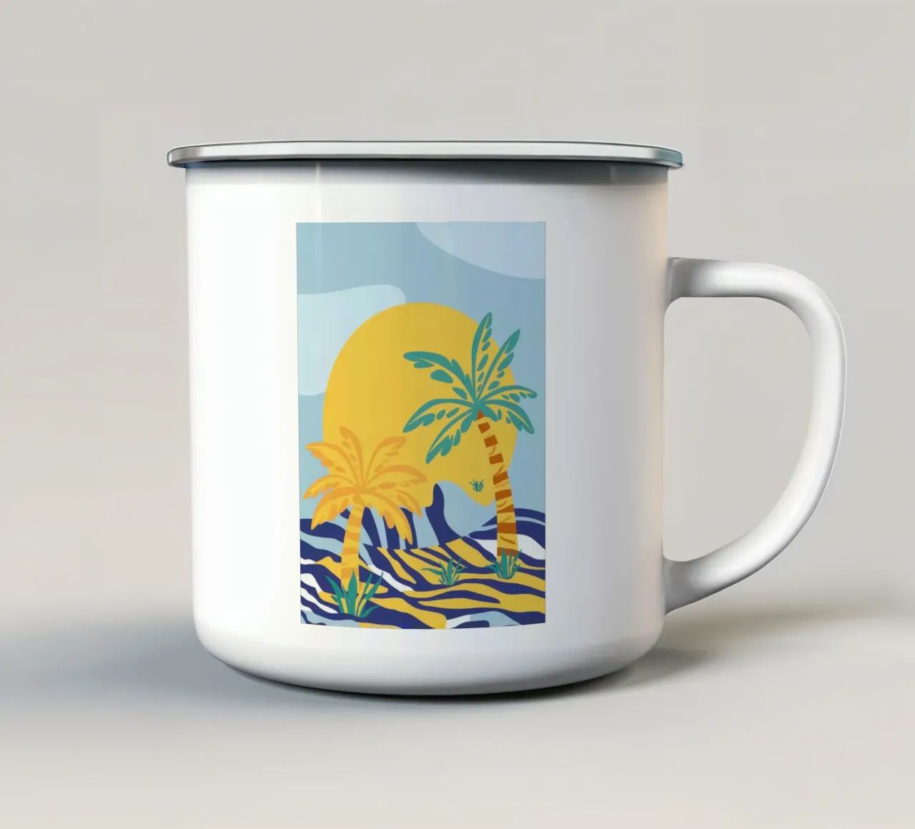 Abstracte palm zonsondergang emaille mok van Snow Mist