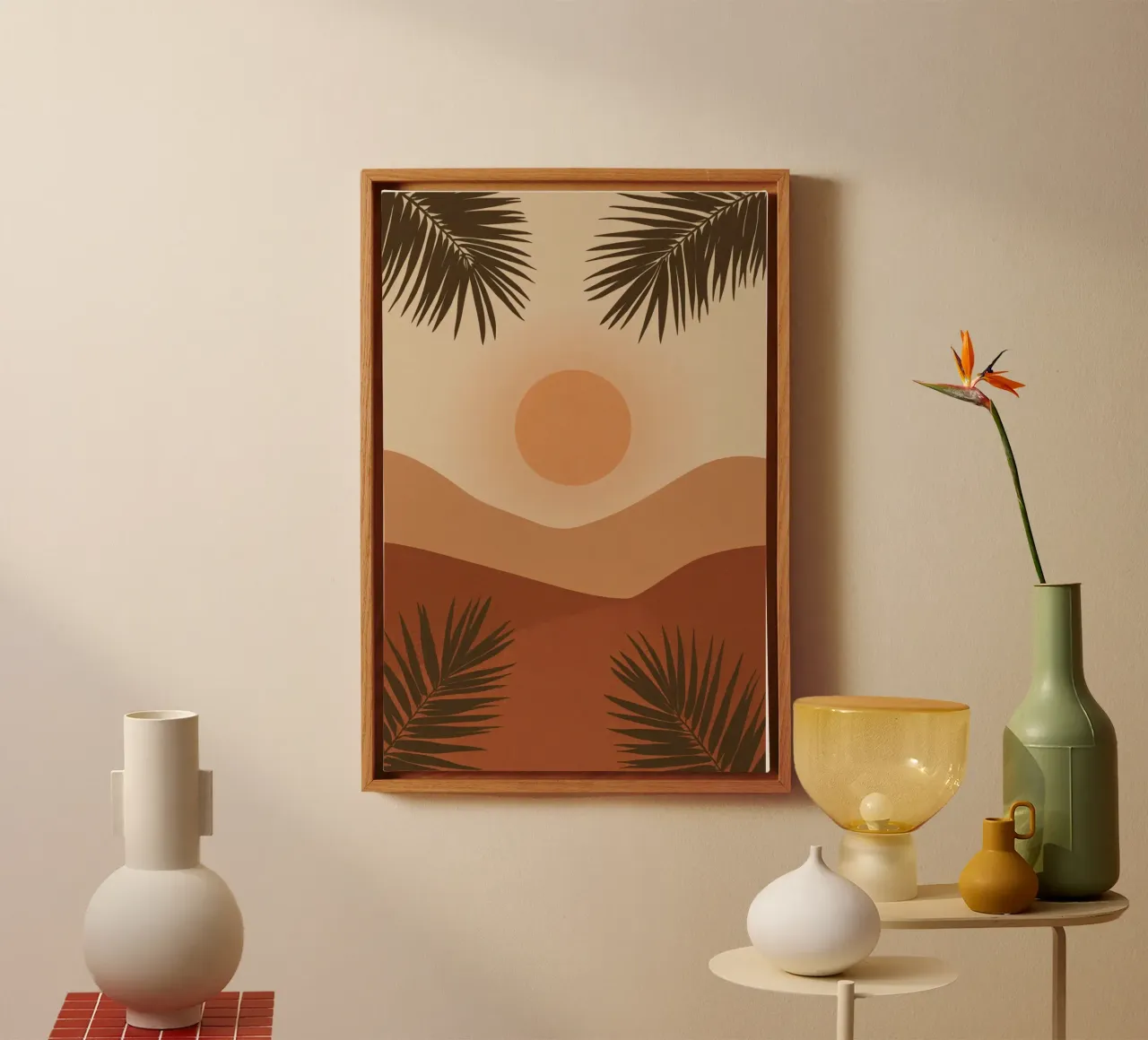 Colline di sole e foglie di palma tela con Cornice a cassetta da DesignDoodle