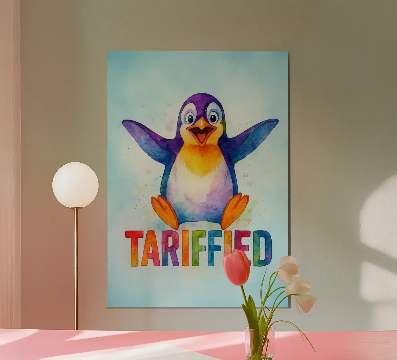 disegno parodia del pinguino divertente poster con telaio in legno da hexis