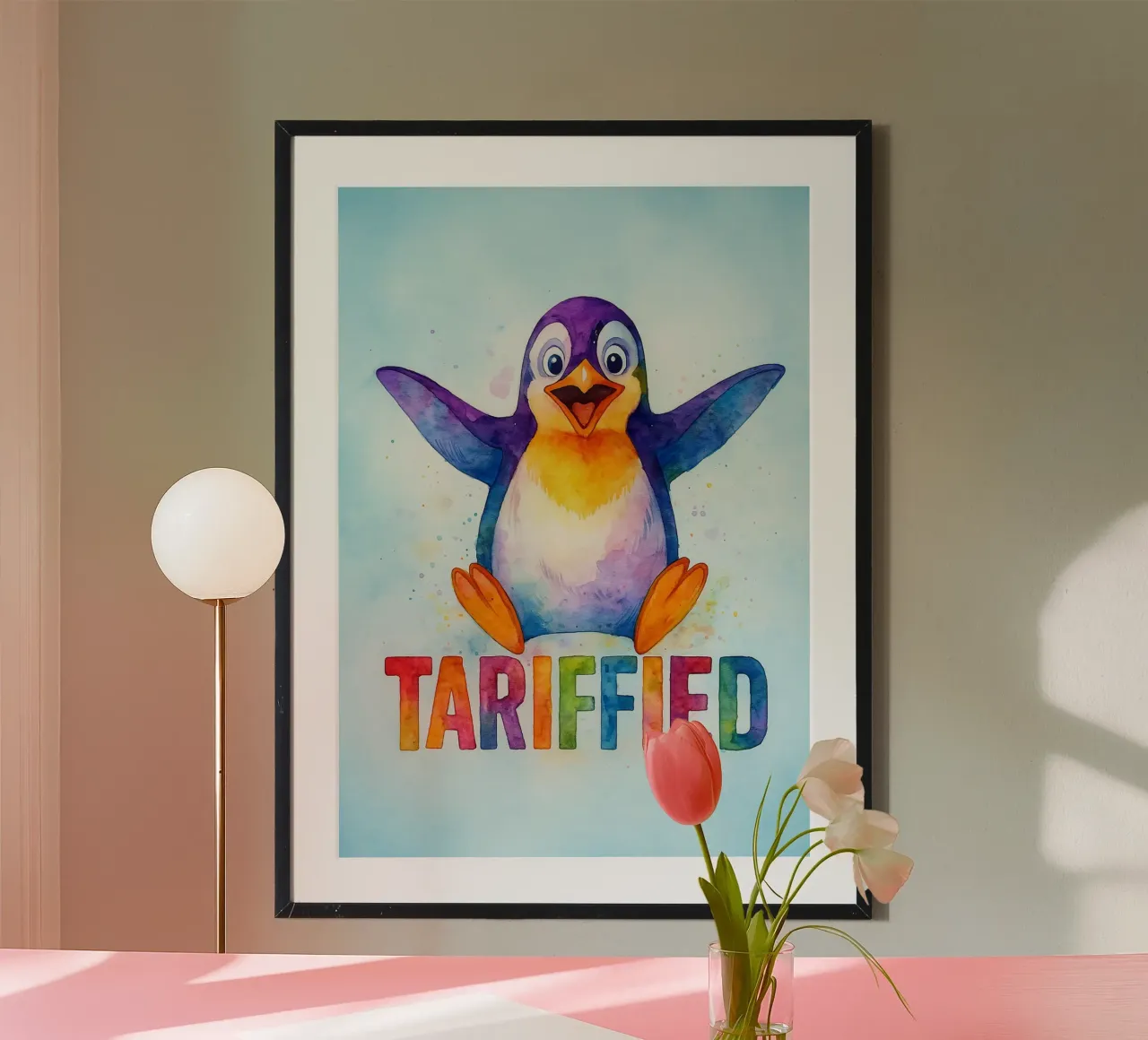 disegno parodia del pinguino divertente poster con telaio in legno da hexis