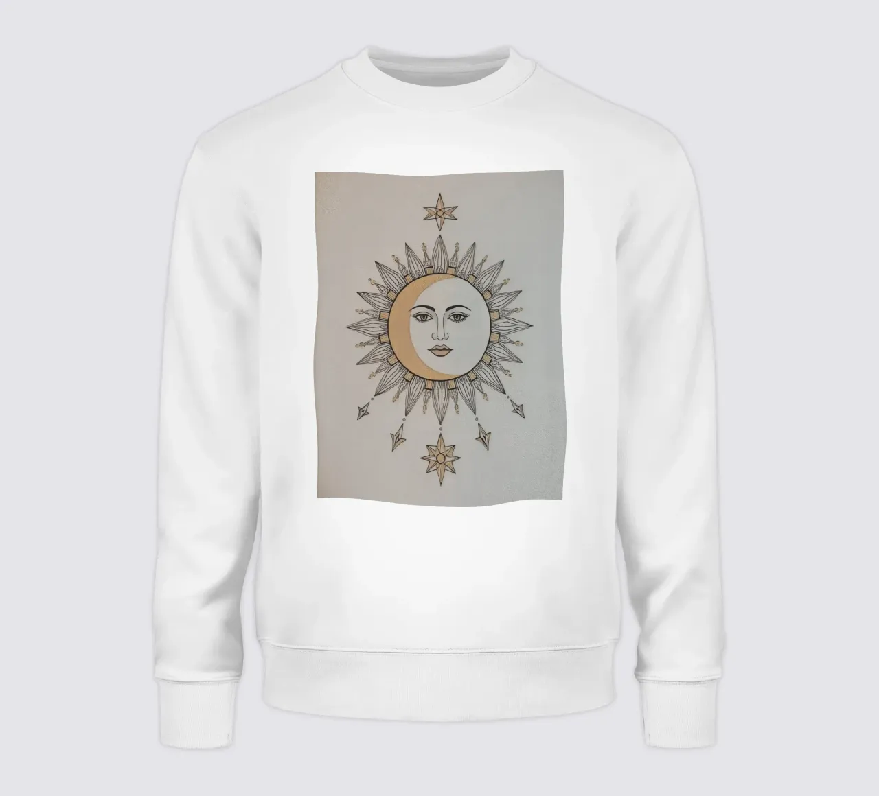 Sun-Moon Face with Stars on White Background felpa da DesignDoodle