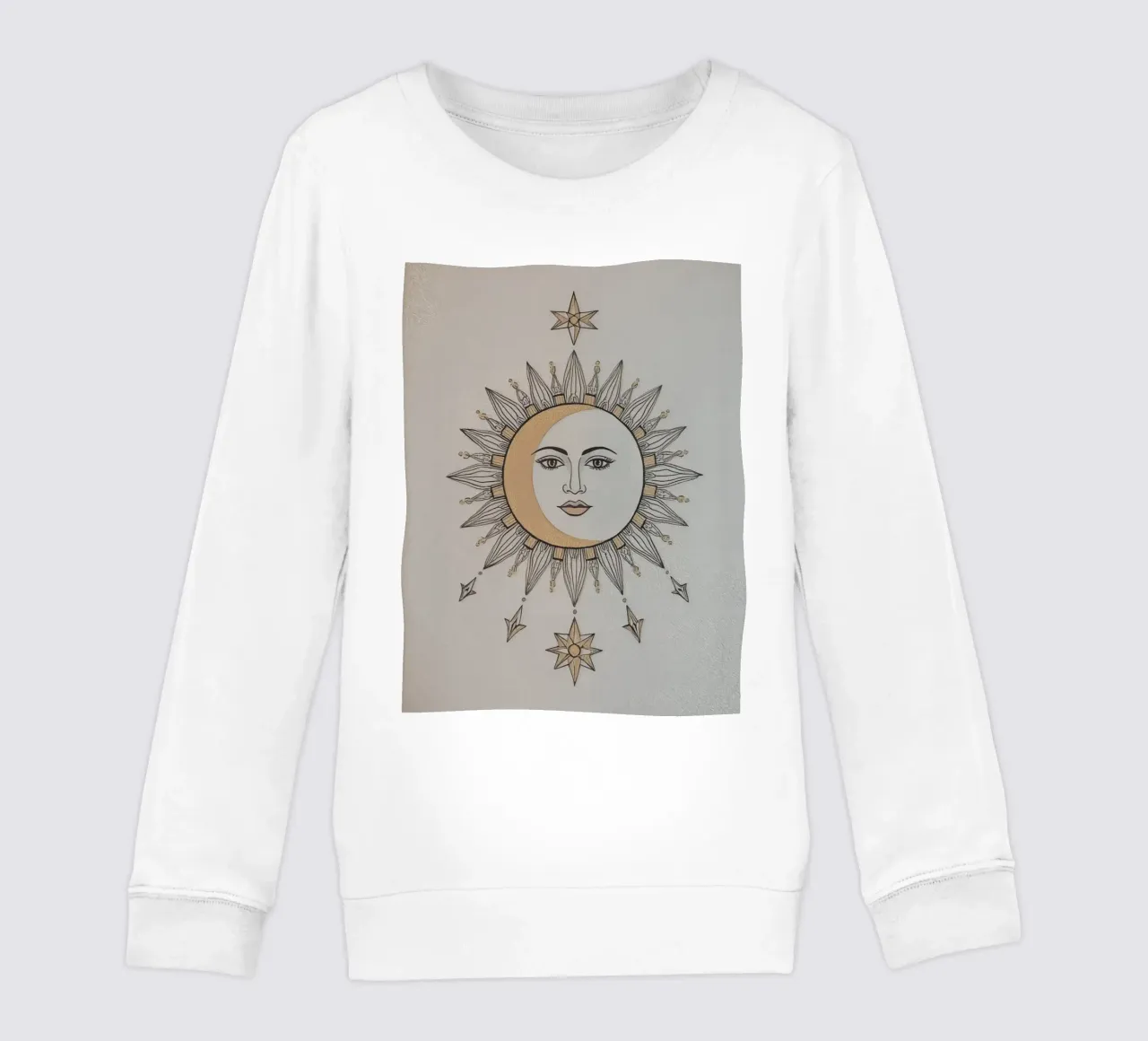 Sun-Moon Face with Stars on White Background felpa bambino da DesignDoodle