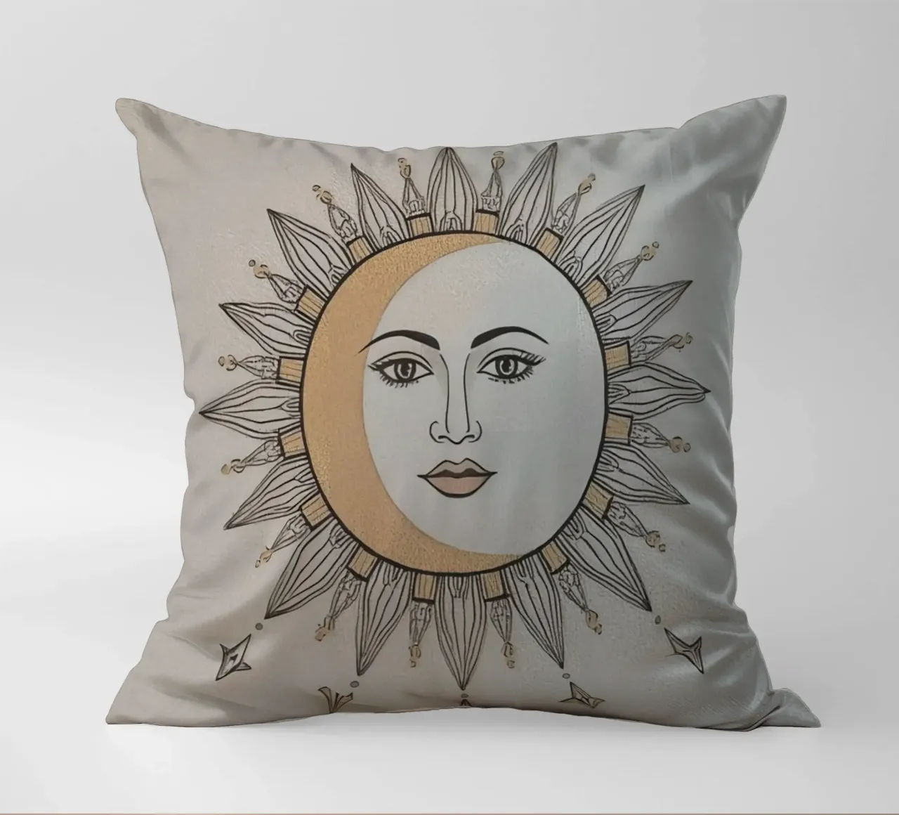 Sun-Moon Face with Stars on White Background cuscino da DesignDoodle