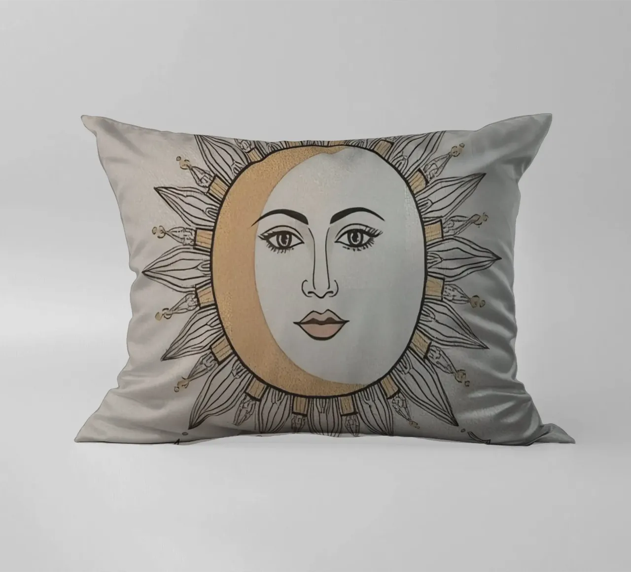 Sun-Moon Face with Stars on White Background cuscino da DesignDoodle