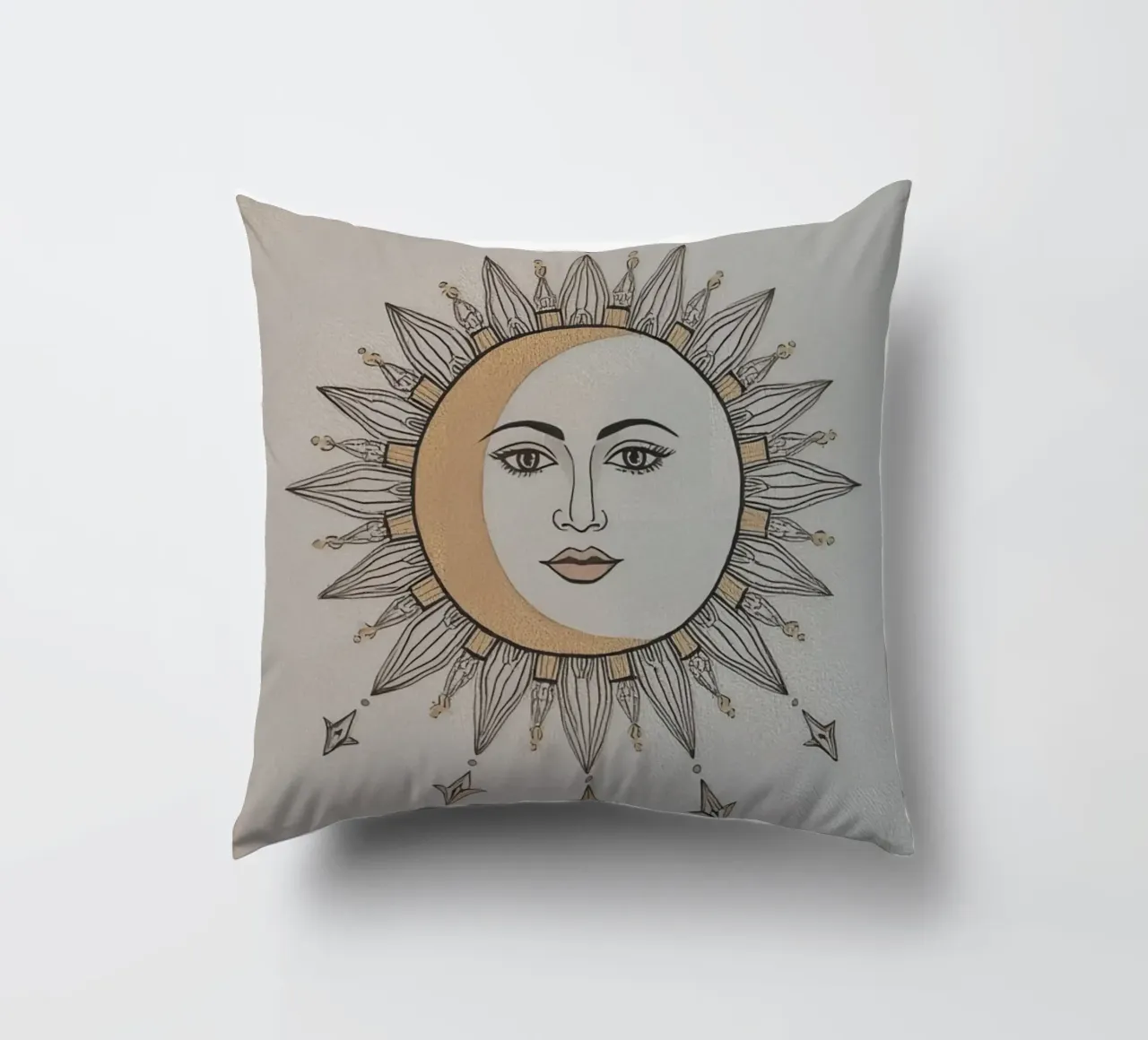 Sun-Moon Face with Stars on White Background cuscino da DesignDoodle