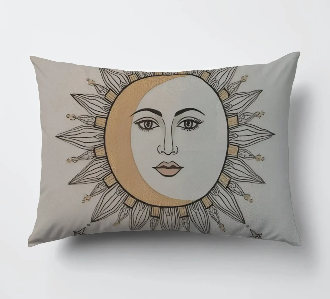 Sun-Moon Face with Stars on White Background cuscino da DesignDoodle
