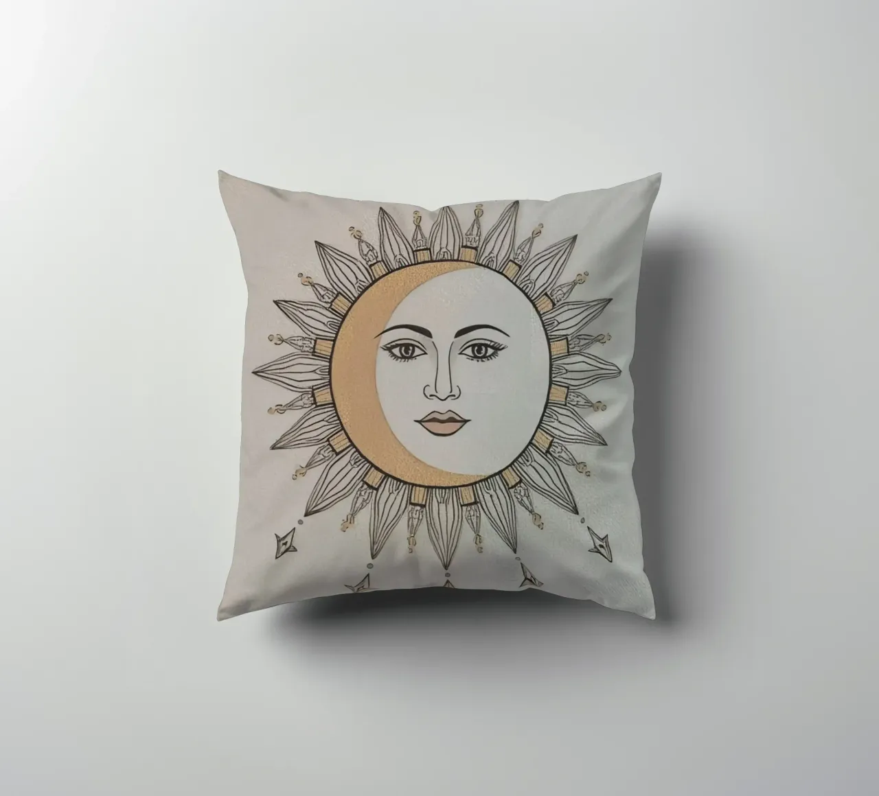 Sun-Moon Face with Stars on White Background cuscino da DesignDoodle