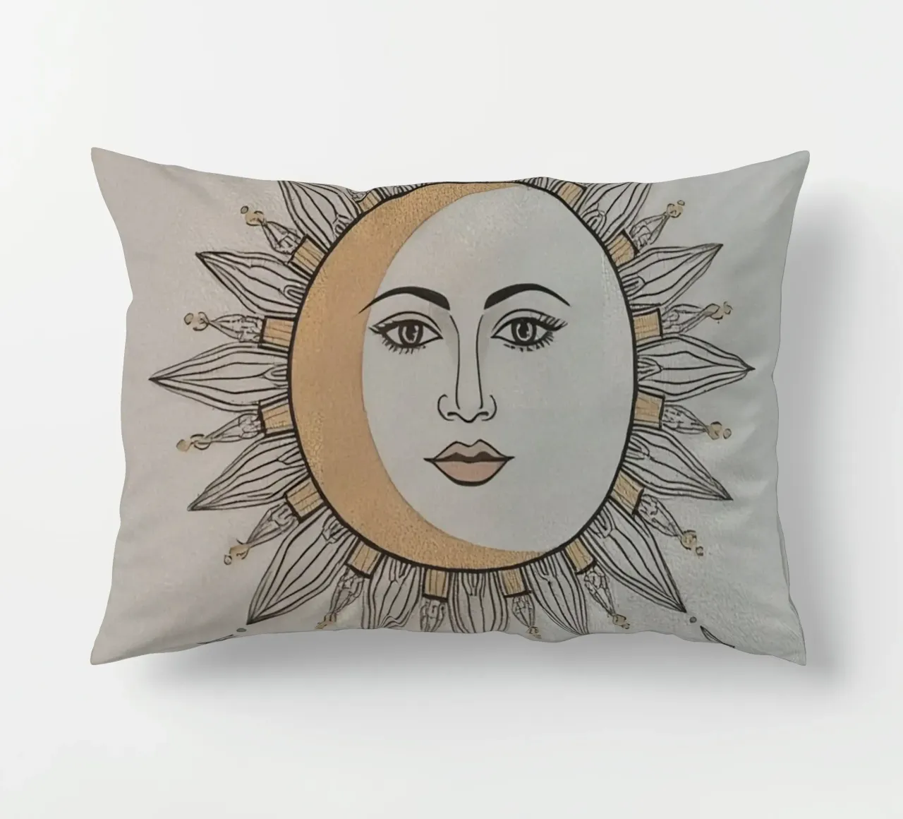 Sun-Moon Face with Stars on White Background cuscino da DesignDoodle
