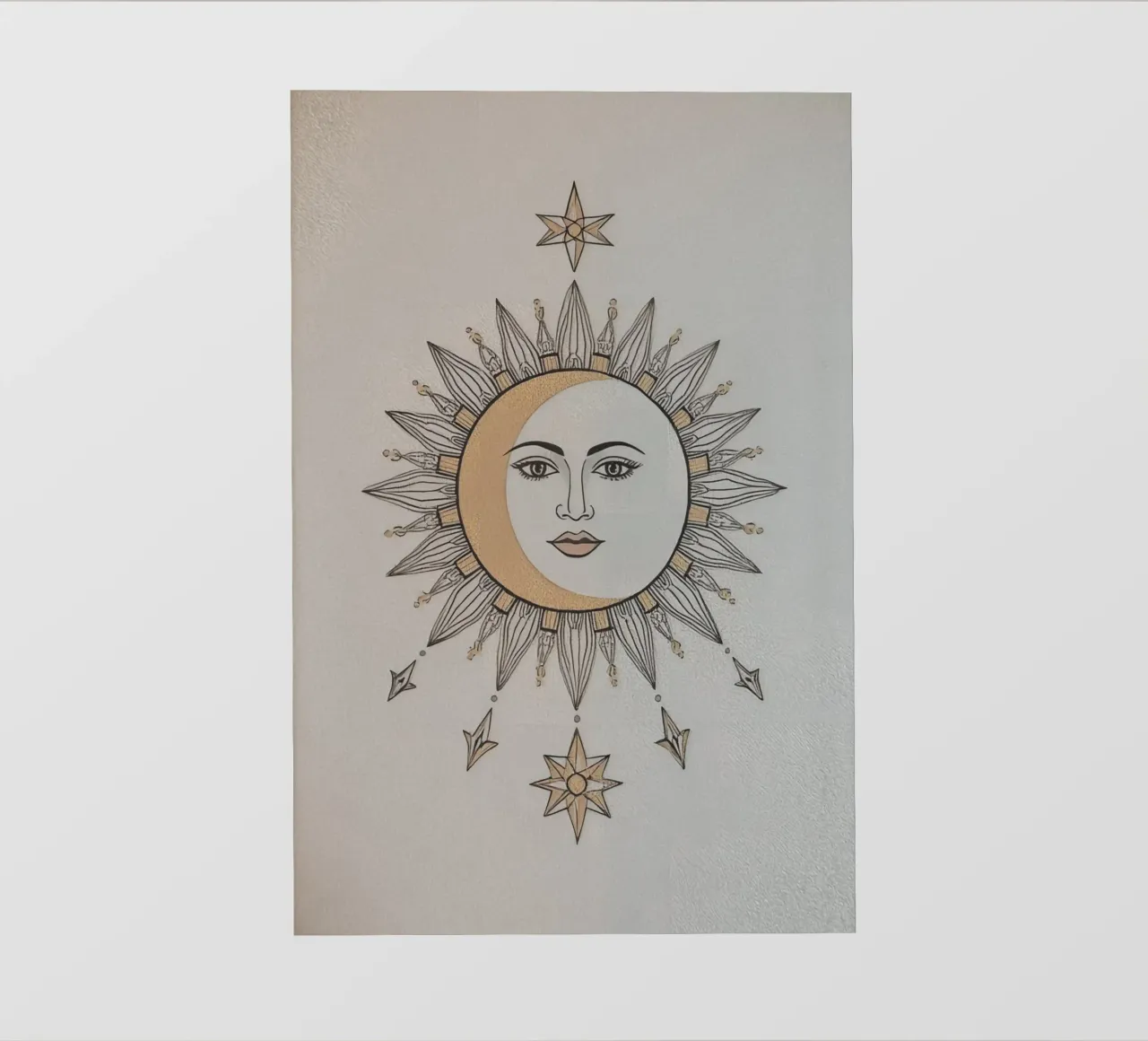 Sun-Moon Face with Stars on White Background telo in pvc da DesignDoodle