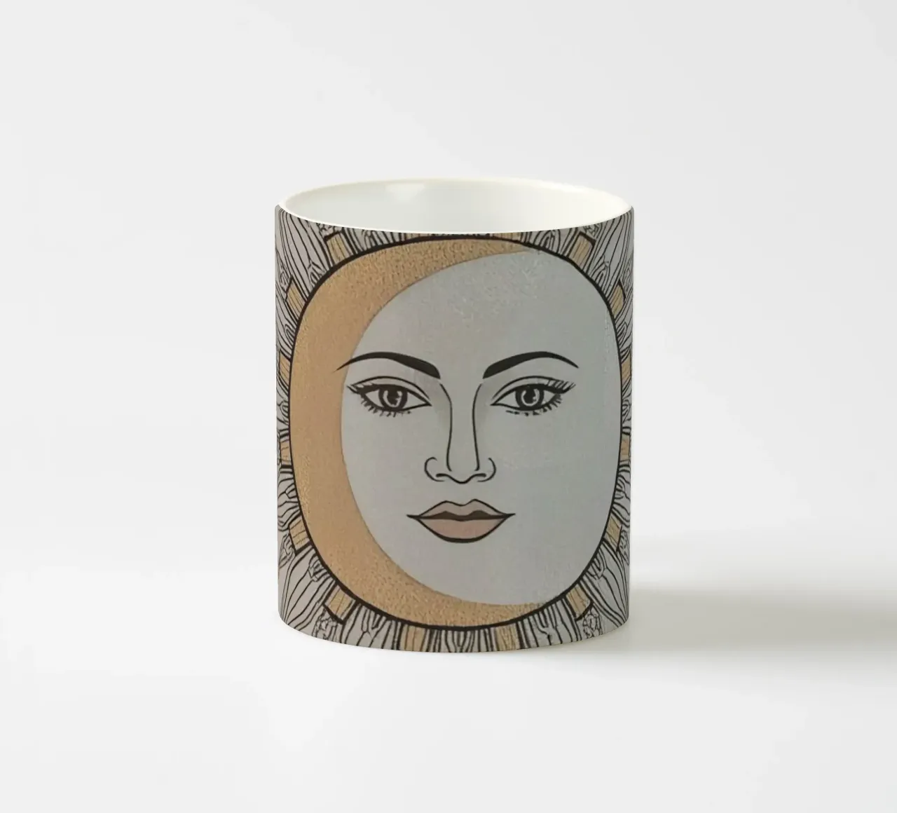 Sun-Moon Face with Stars on White Background tazza in ceramica da DesignDoodle