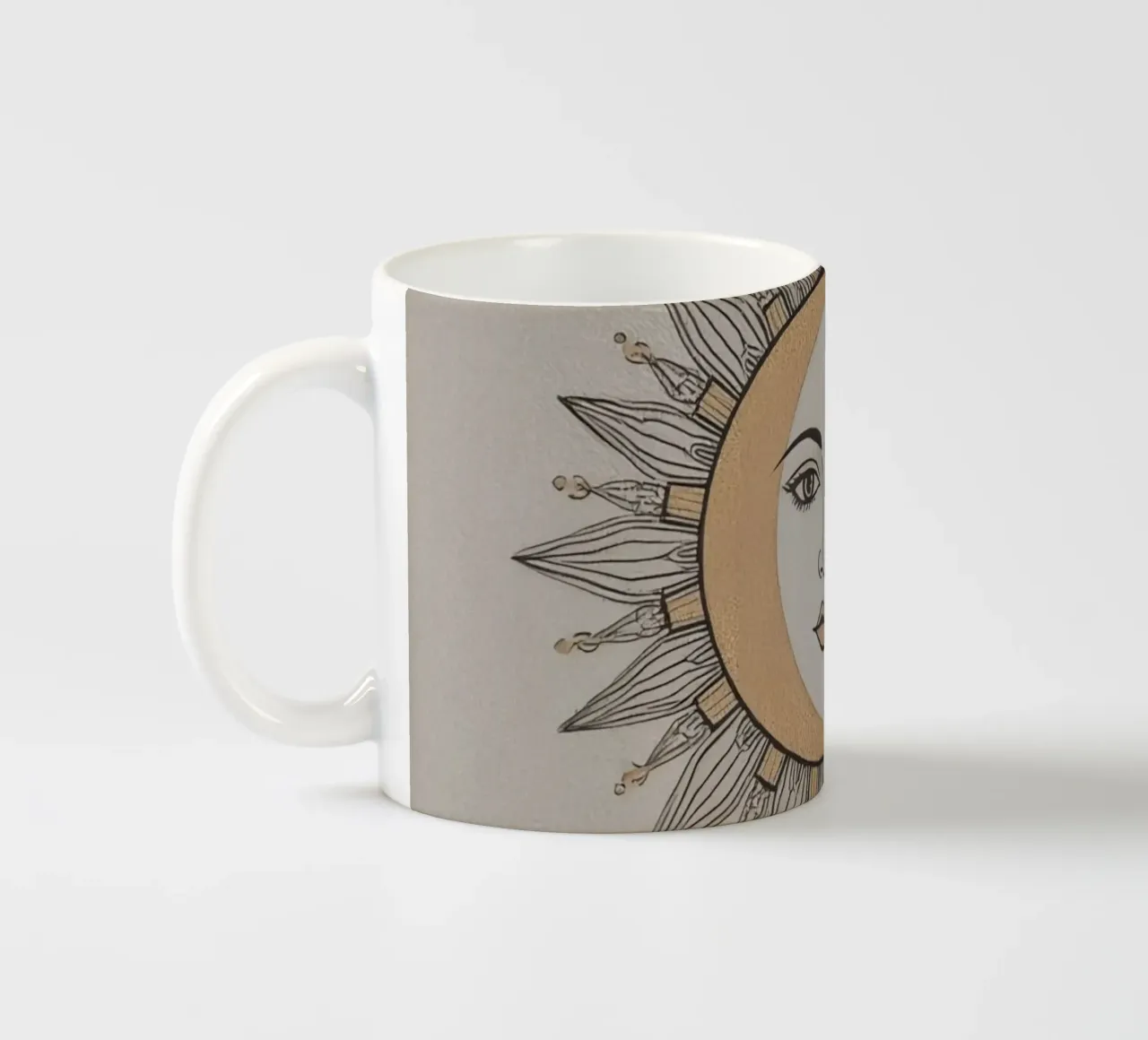 Sun-Moon Face with Stars on White Background tazza in ceramica da DesignDoodle