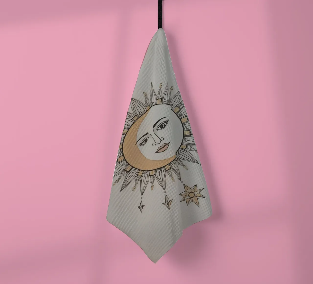 Sun-Moon Face with Stars on White Background canovaccio da cucina da DesignDoodle