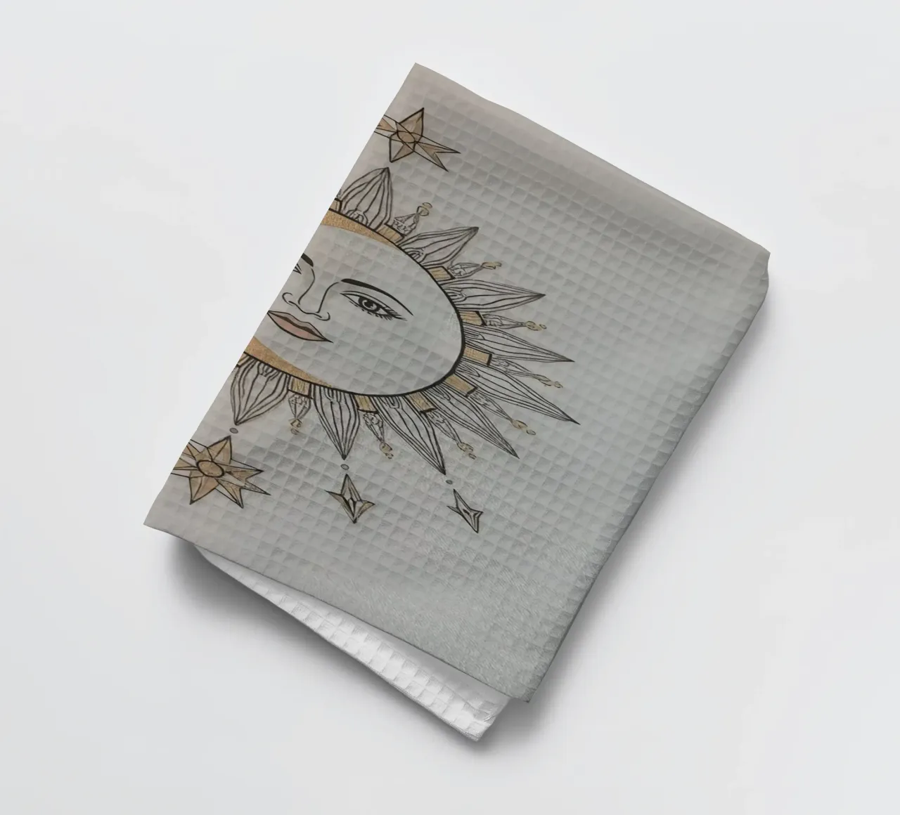 Sun-Moon Face with Stars on White Background canovaccio da cucina da DesignDoodle