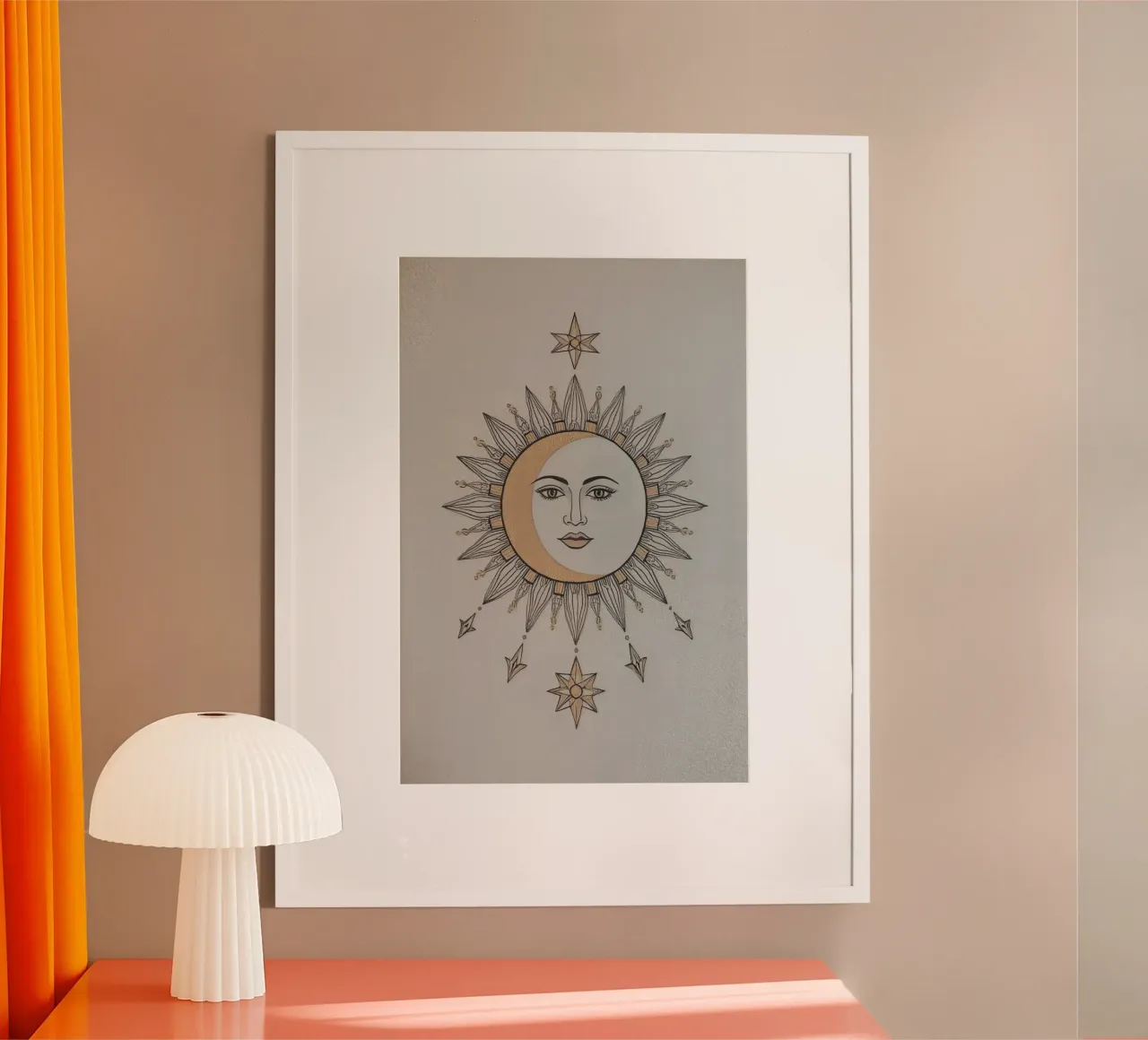 Sun-Moon Face with Stars on White Background poster da DesignDoodle