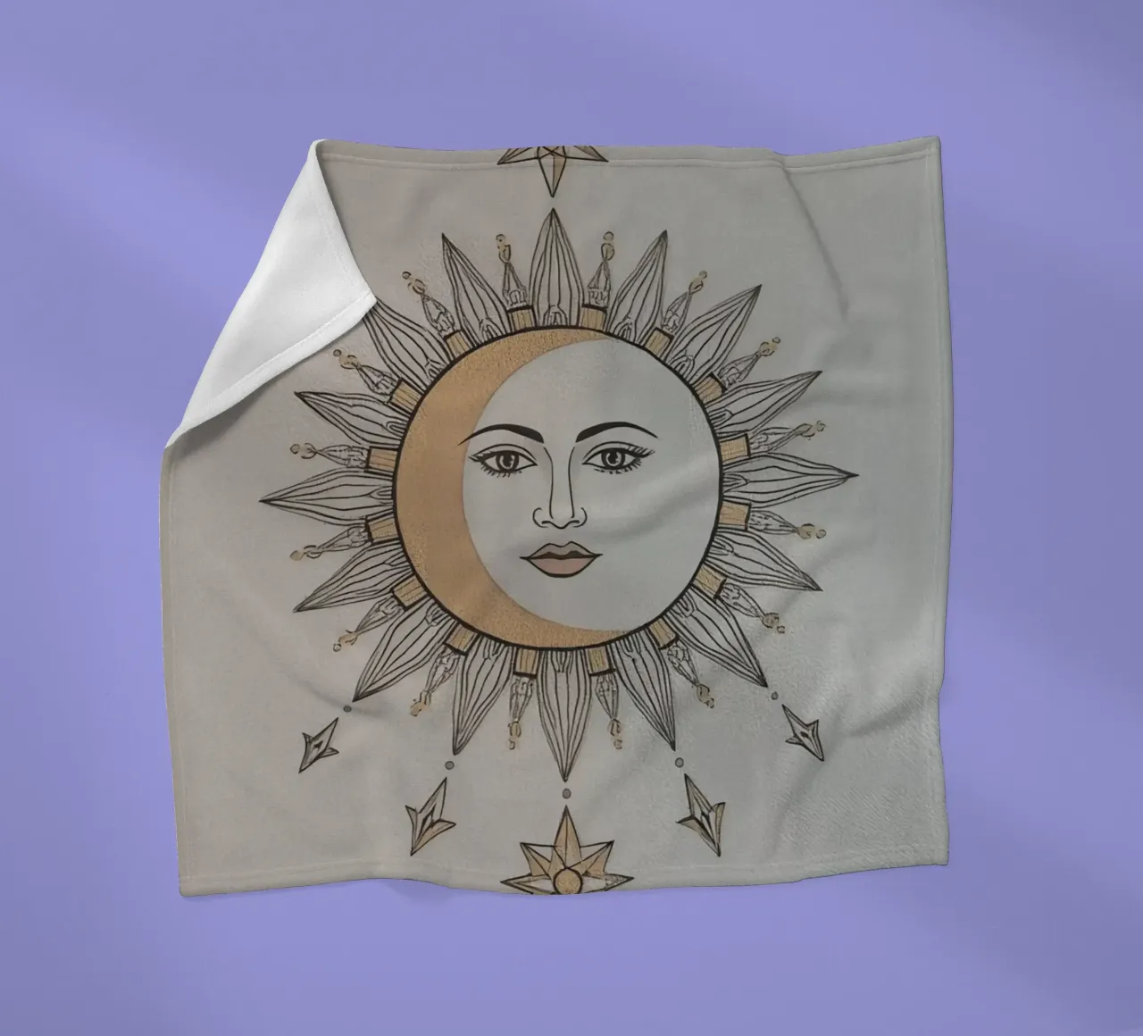 Sun-Moon Face with Stars on White Background coperta in pile da DesignDoodle