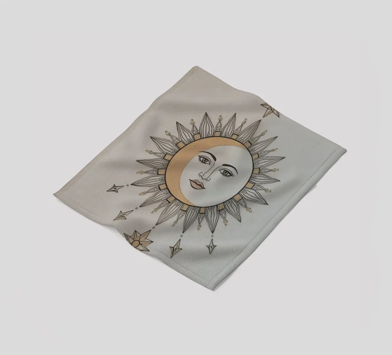 Sun-Moon Face with Stars on White Background coperta in pile da DesignDoodle