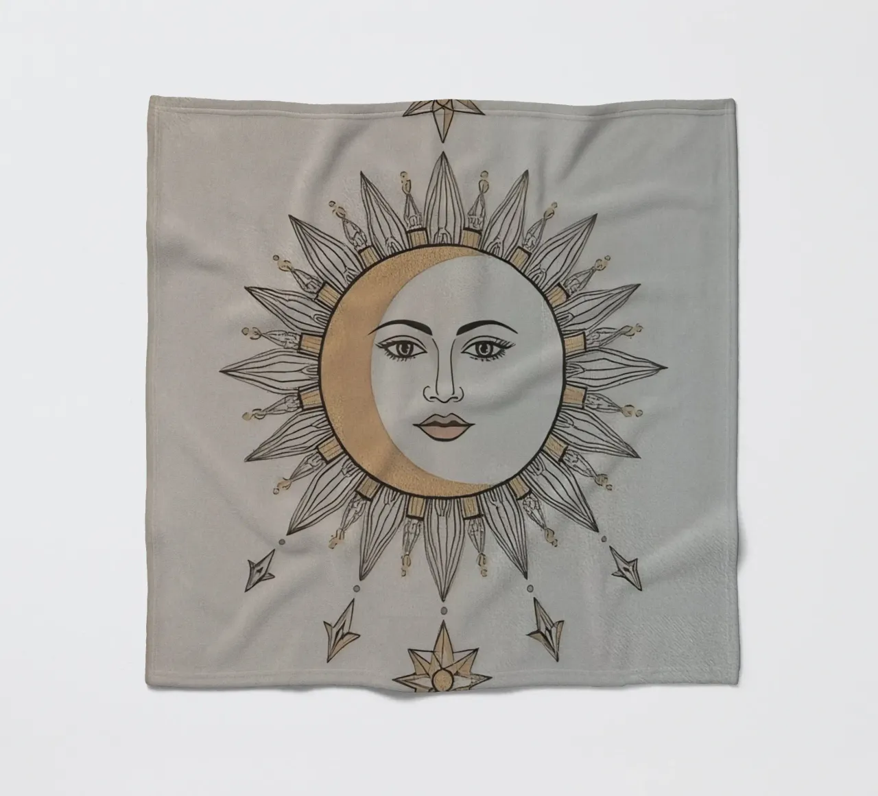 Sun-Moon Face with Stars on White Background coperta in pile da DesignDoodle