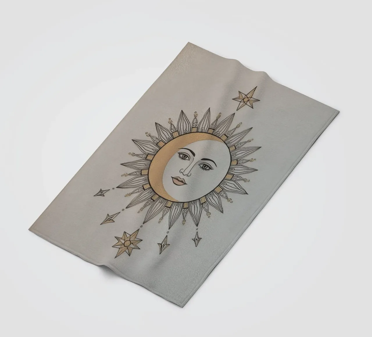 Sun-Moon Face with Stars on White Background coperta in pile da DesignDoodle