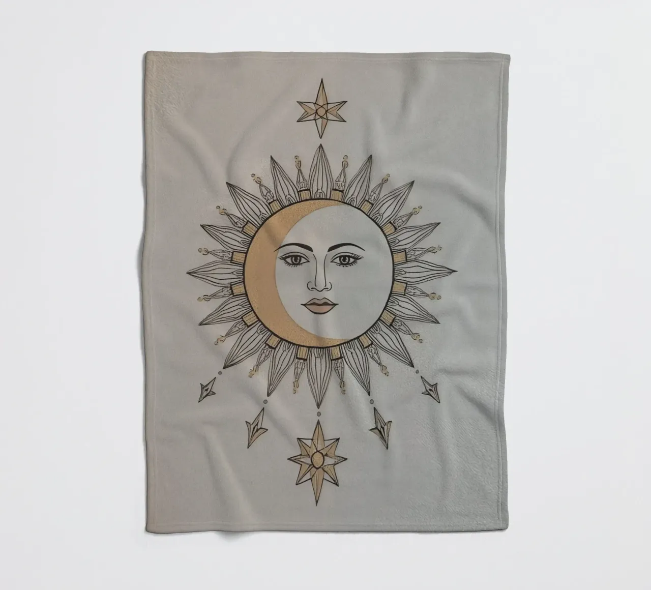 Sun-Moon Face with Stars on White Background coperta in pile da DesignDoodle
