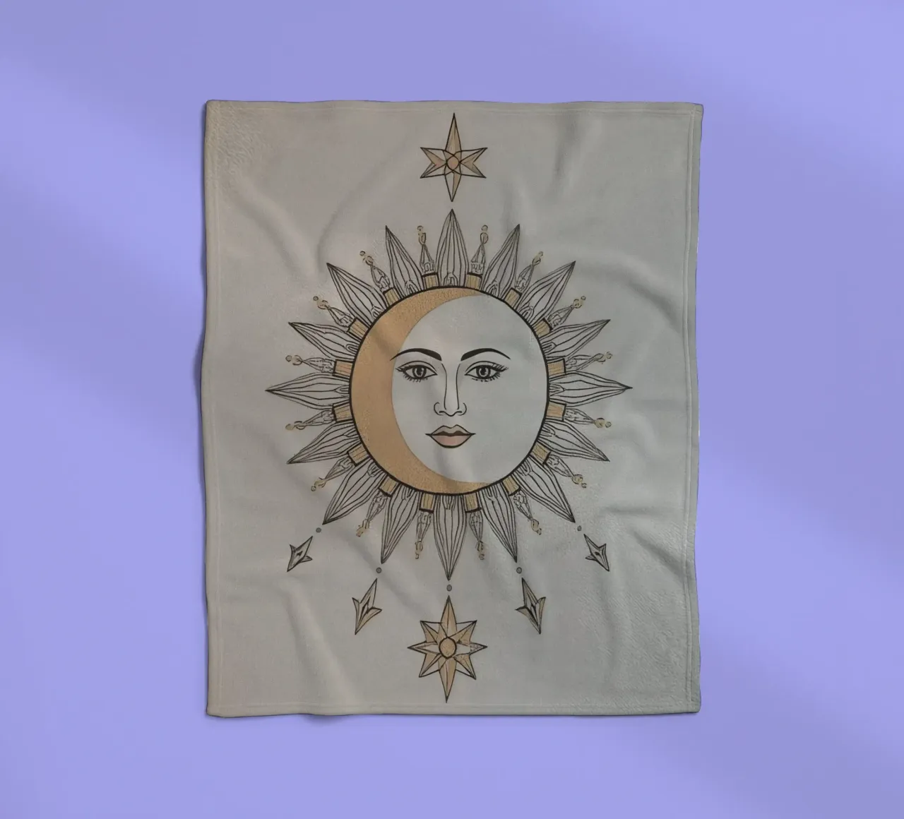 Sun-Moon Face with Stars on White Background coperta in pile da DesignDoodle
