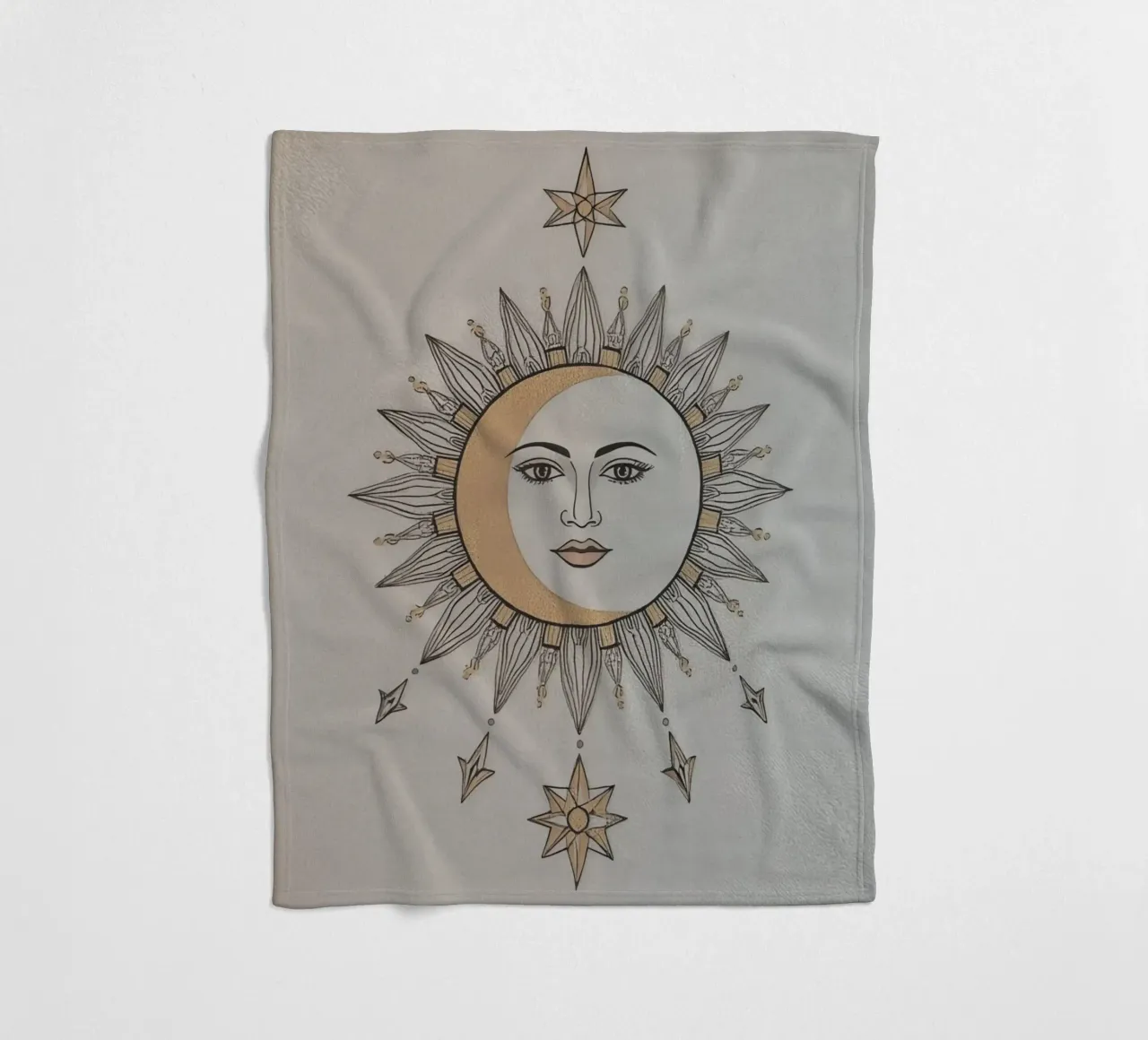Sun-Moon Face with Stars on White Background coperta in pile da DesignDoodle