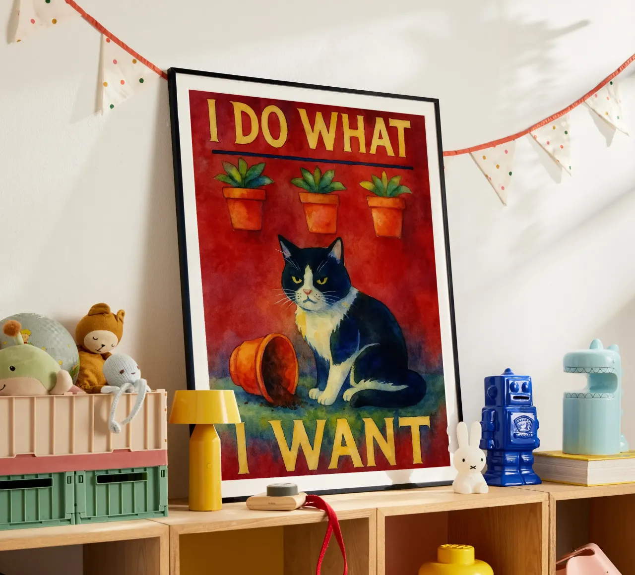 faccio quello che voglio gatto divertente poster con telaio in legno da hexis