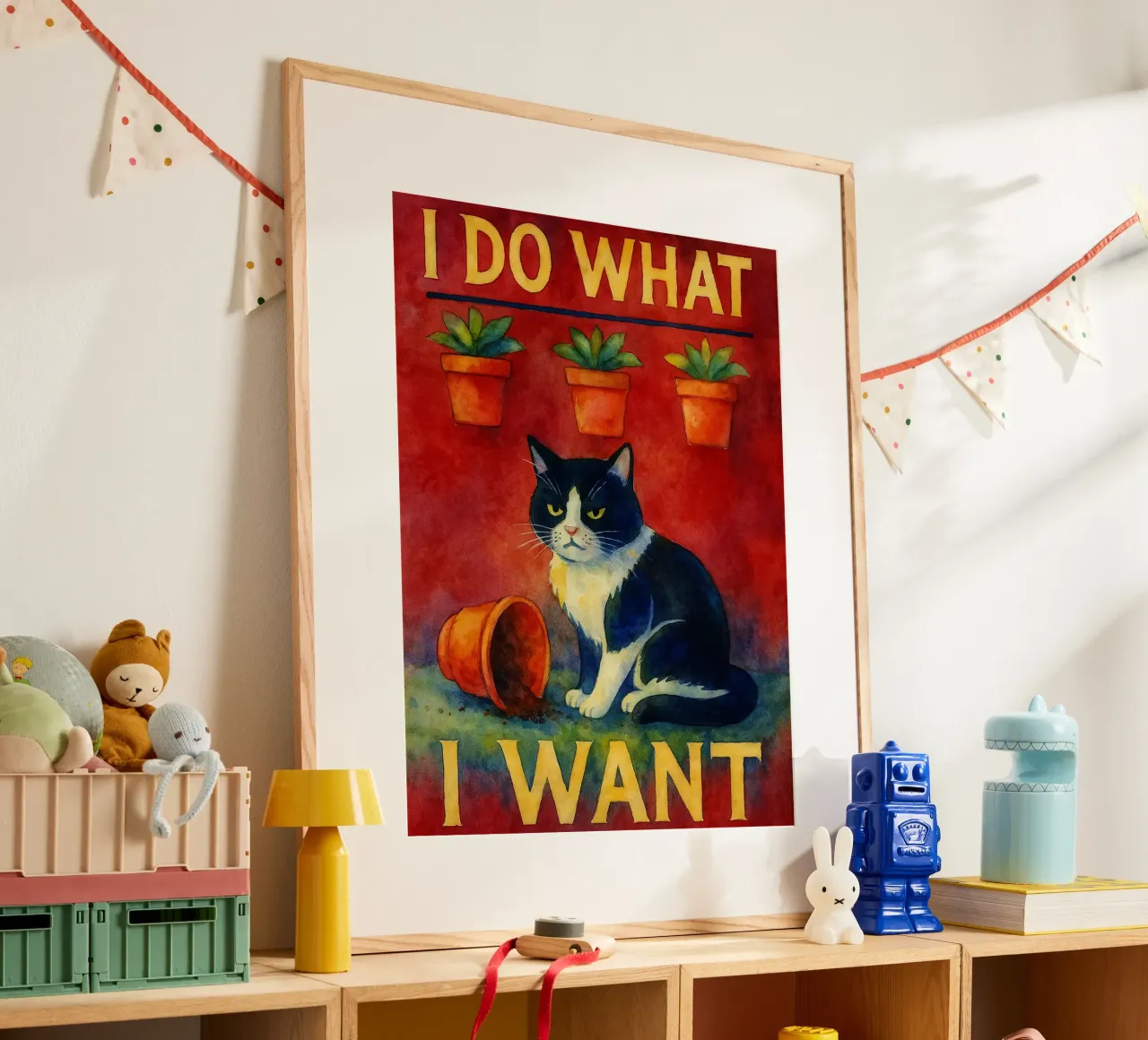 faccio quello che voglio gatto divertente poster con telaio in legno da hexis