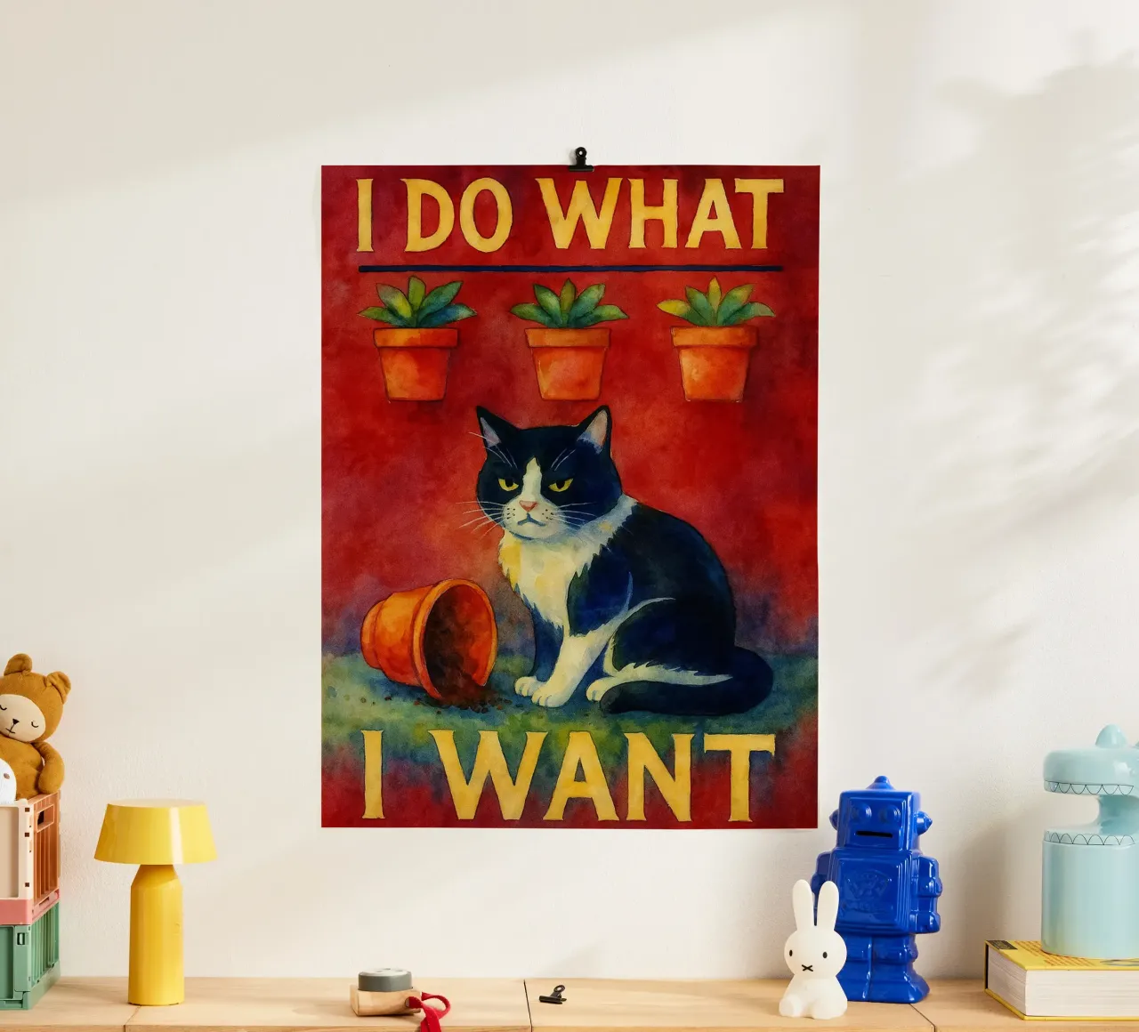 faccio quello che voglio gatto divertente poster con telaio in legno da hexis