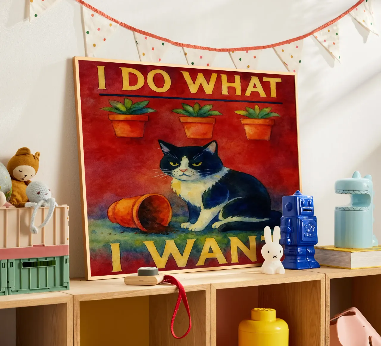 faccio quello che voglio gatto divertente poster con telaio in legno da hexis