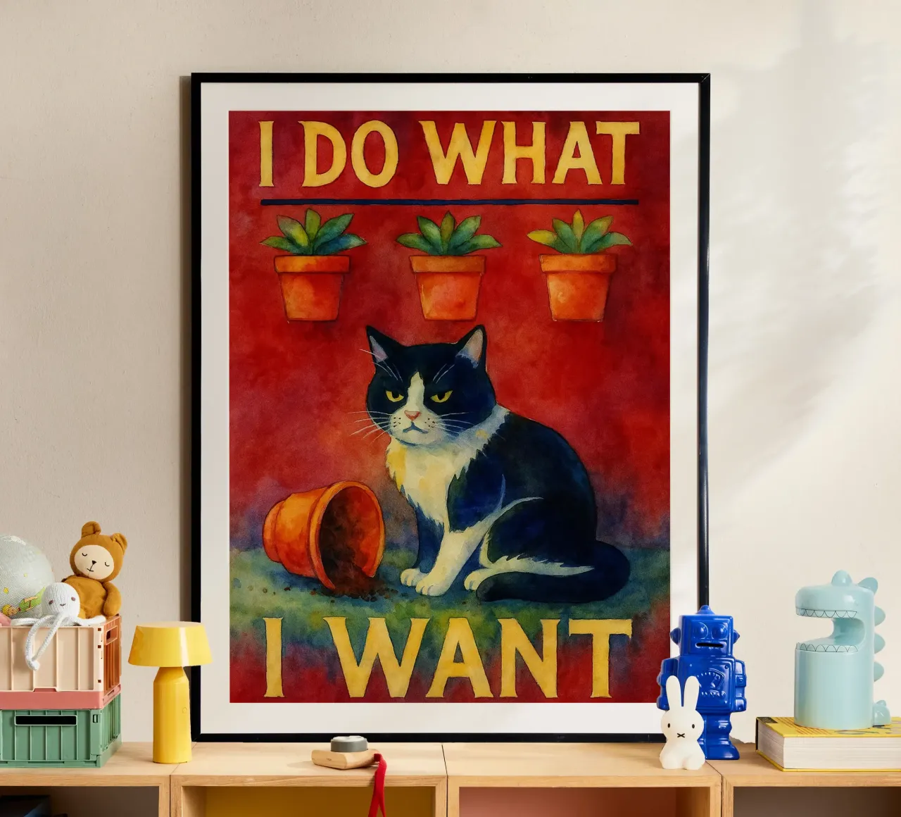 faccio quello che voglio gatto divertente poster con telaio in legno da hexis