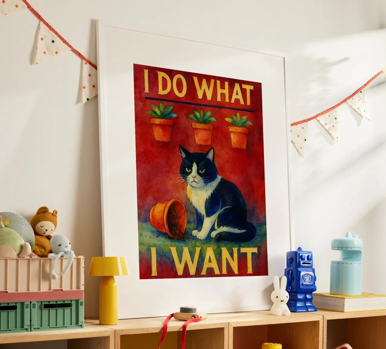 faccio quello che voglio gatto divertente poster con telaio in legno da hexis
