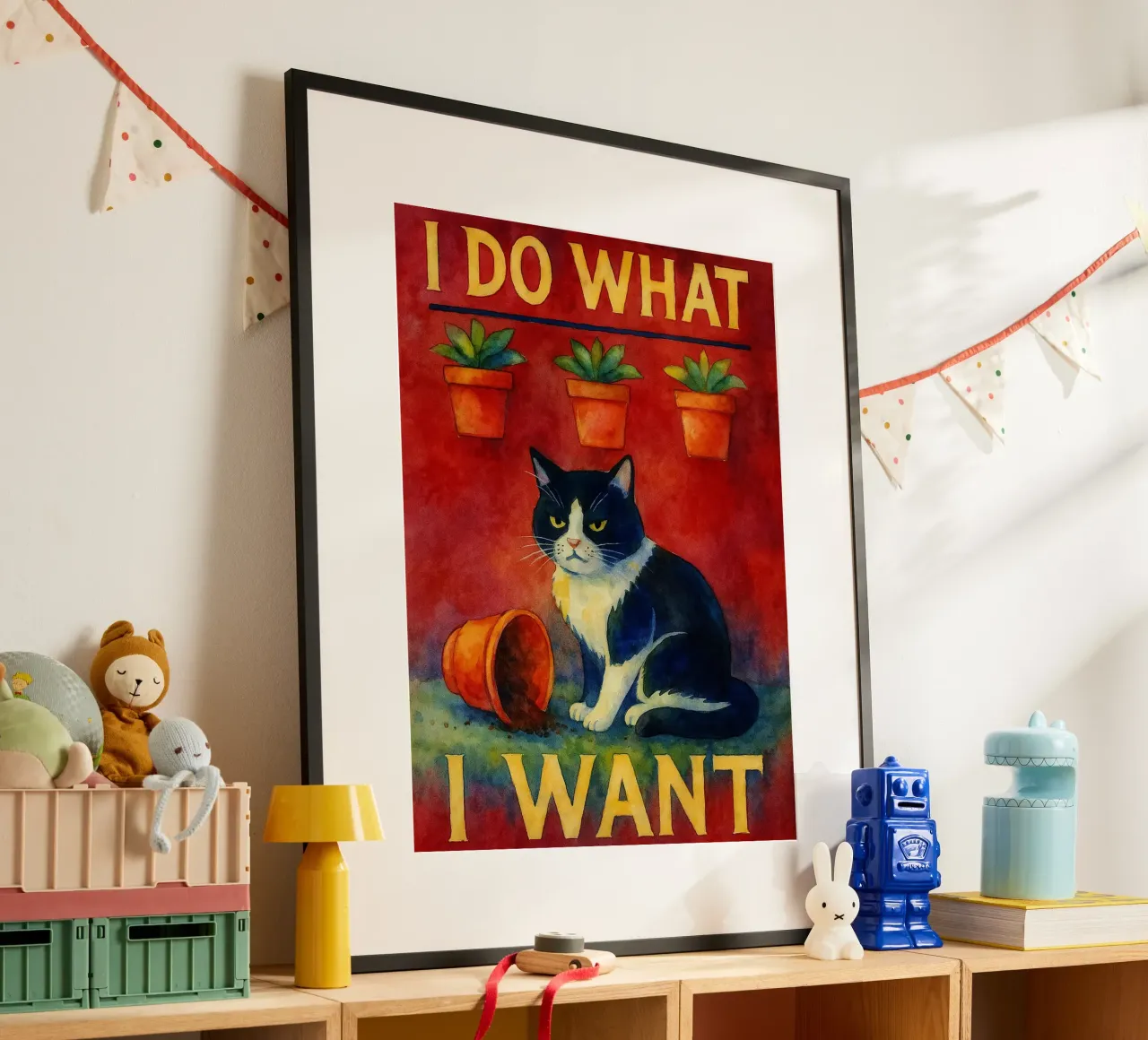 faccio quello che voglio gatto divertente poster con telaio in legno da hexis