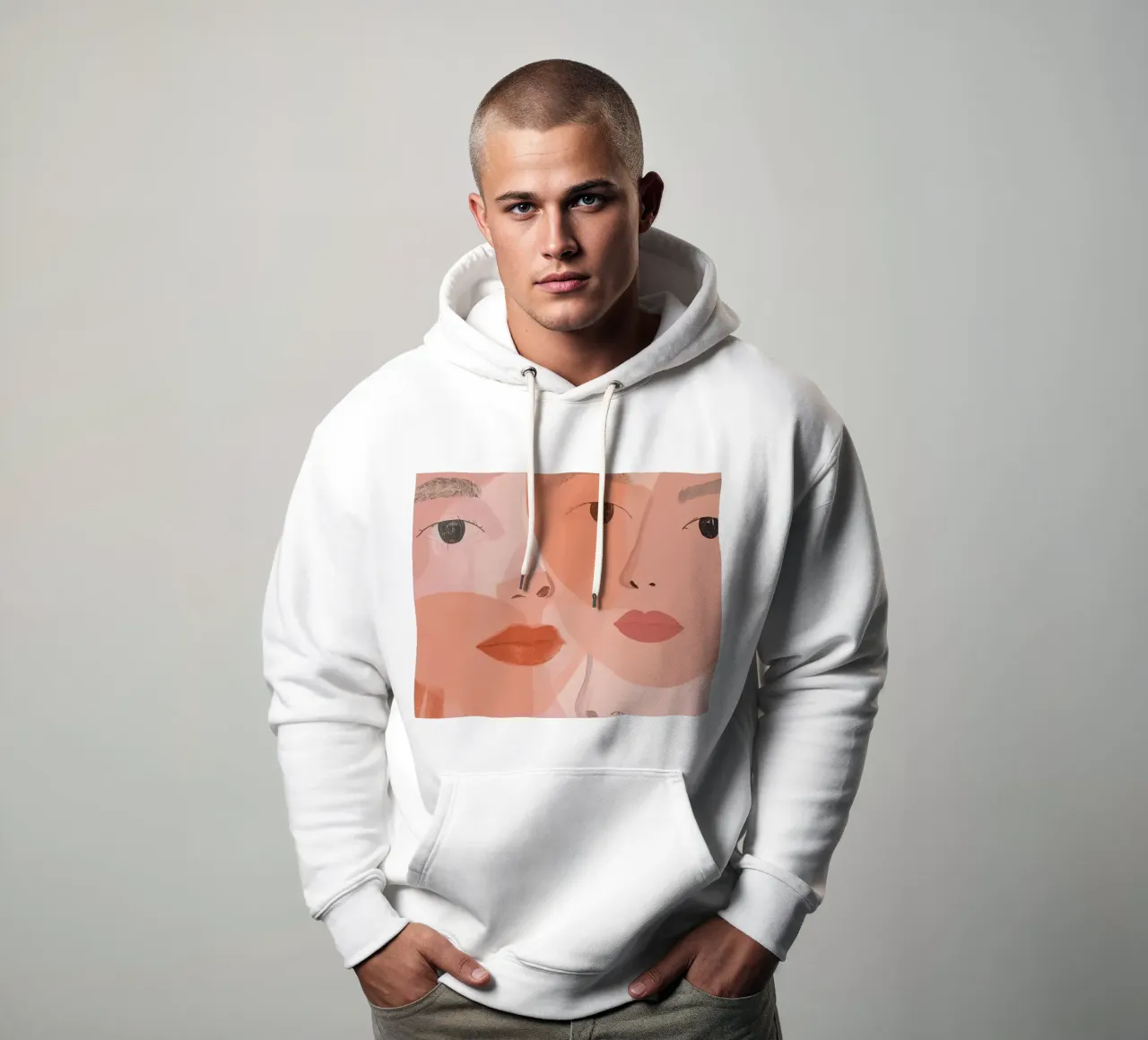 Tre volti sovrapposti in rosa e arancione felpa con cappuccio da DesignDoodle