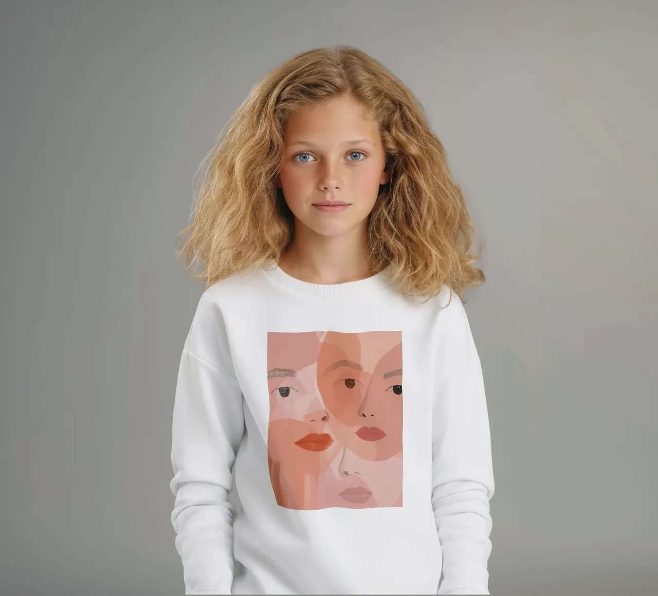 Tre volti sovrapposti in rosa e arancione felpa bambino da DesignDoodle