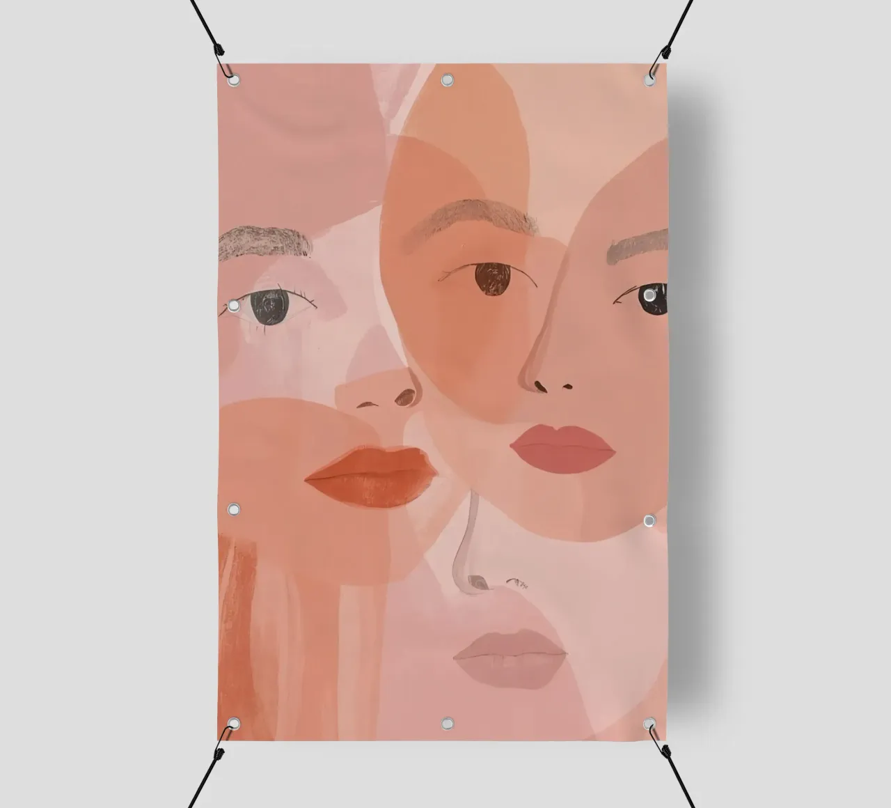 Tre volti sovrapposti in rosa e arancione telo in pvc da DesignDoodle