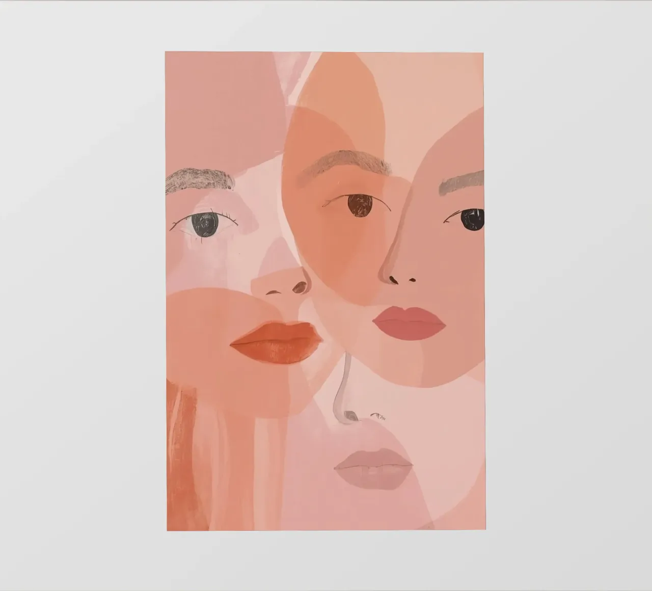 Tre volti sovrapposti in rosa e arancione telo in pvc da DesignDoodle