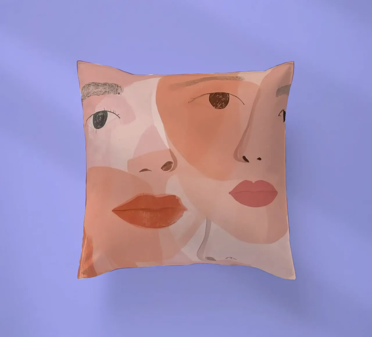 Tre volti sovrapposti in rosa e arancione cuscino da DesignDoodle