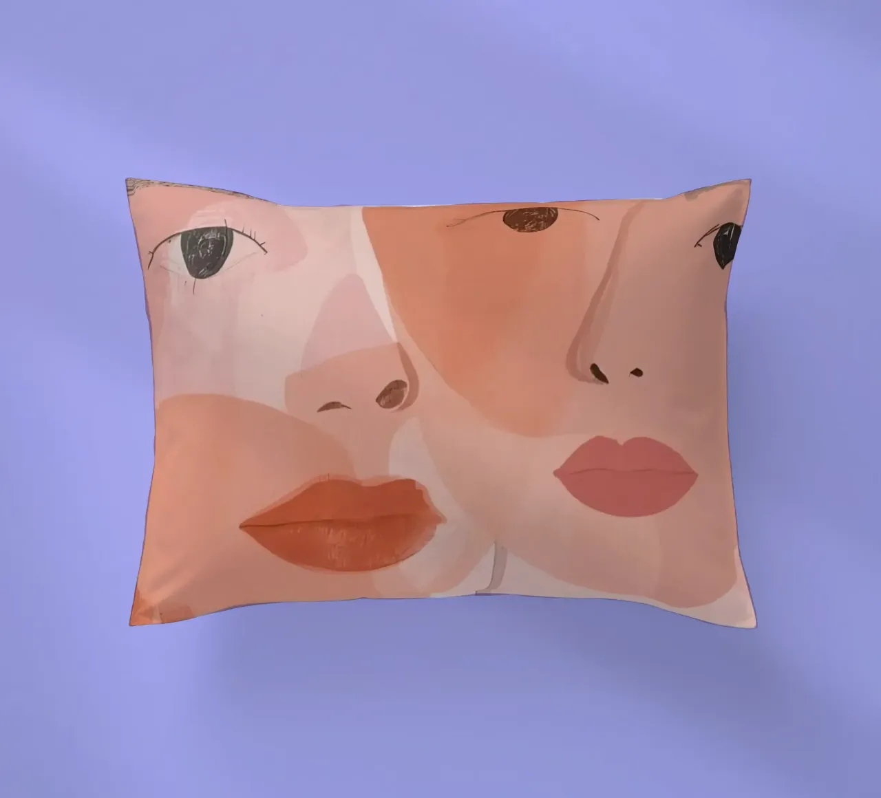 Tre volti sovrapposti in rosa e arancione cuscino da DesignDoodle
