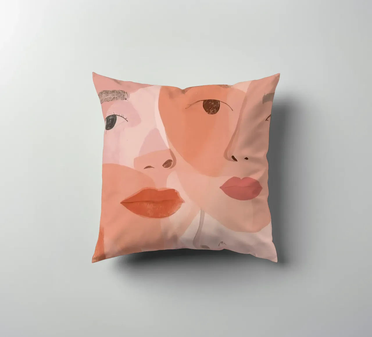 Tre volti sovrapposti in rosa e arancione cuscino da DesignDoodle
