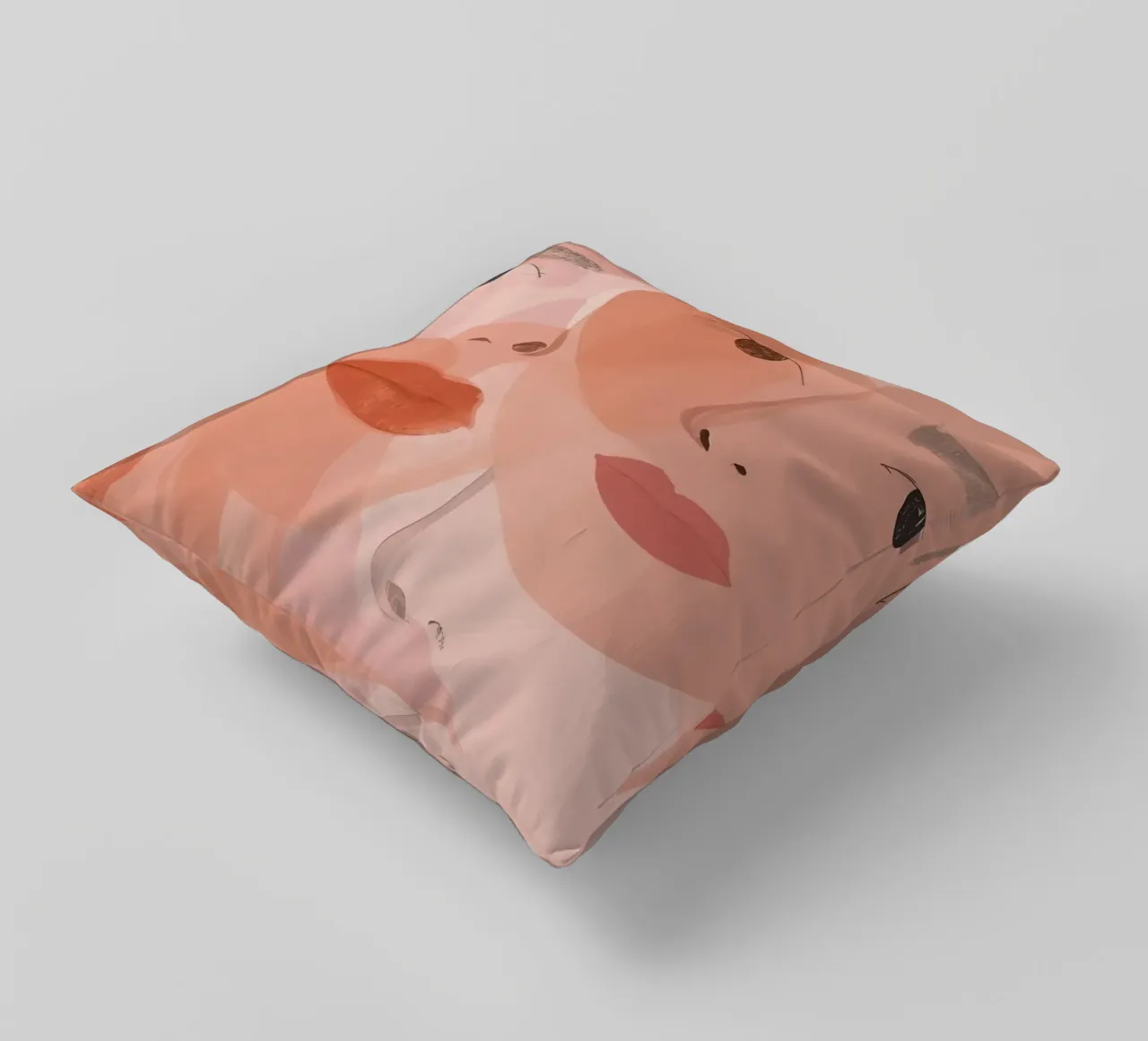 Tre volti sovrapposti in rosa e arancione cuscino da DesignDoodle