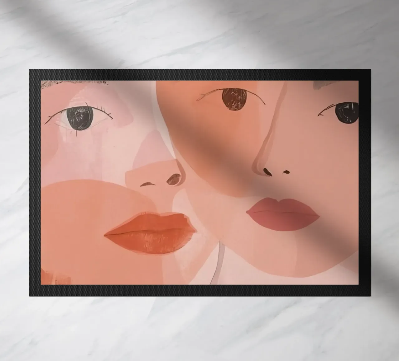 Tre volti sovrapposti in rosa e arancione zerbino da DesignDoodle