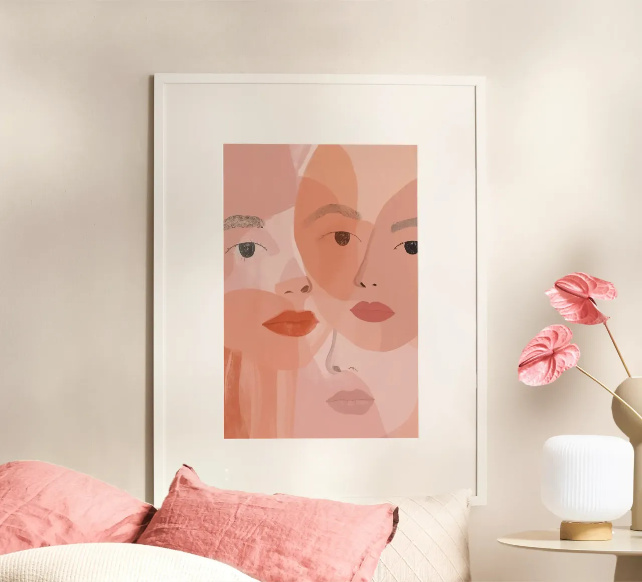 Tre volti sovrapposti in rosa e arancione poster da DesignDoodle