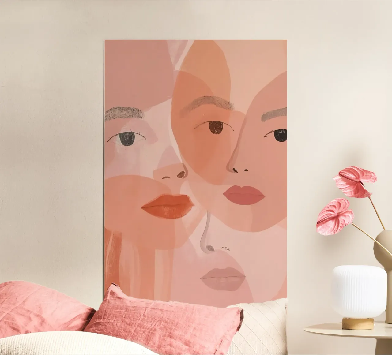Tre volti sovrapposti in rosa e arancione poster da DesignDoodle