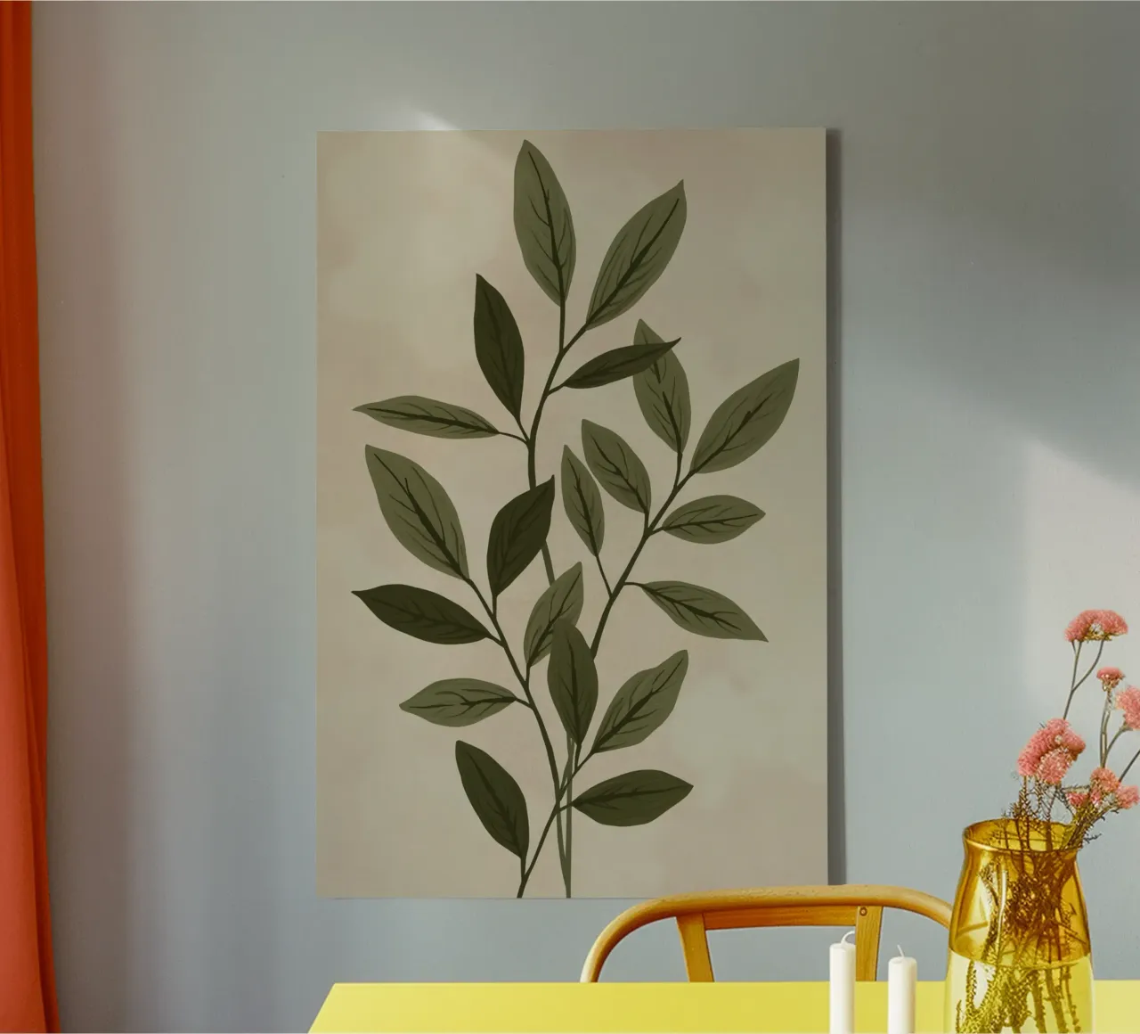 Due steli verdi a foglia tela con Cornice a cassetta da DesignDoodle