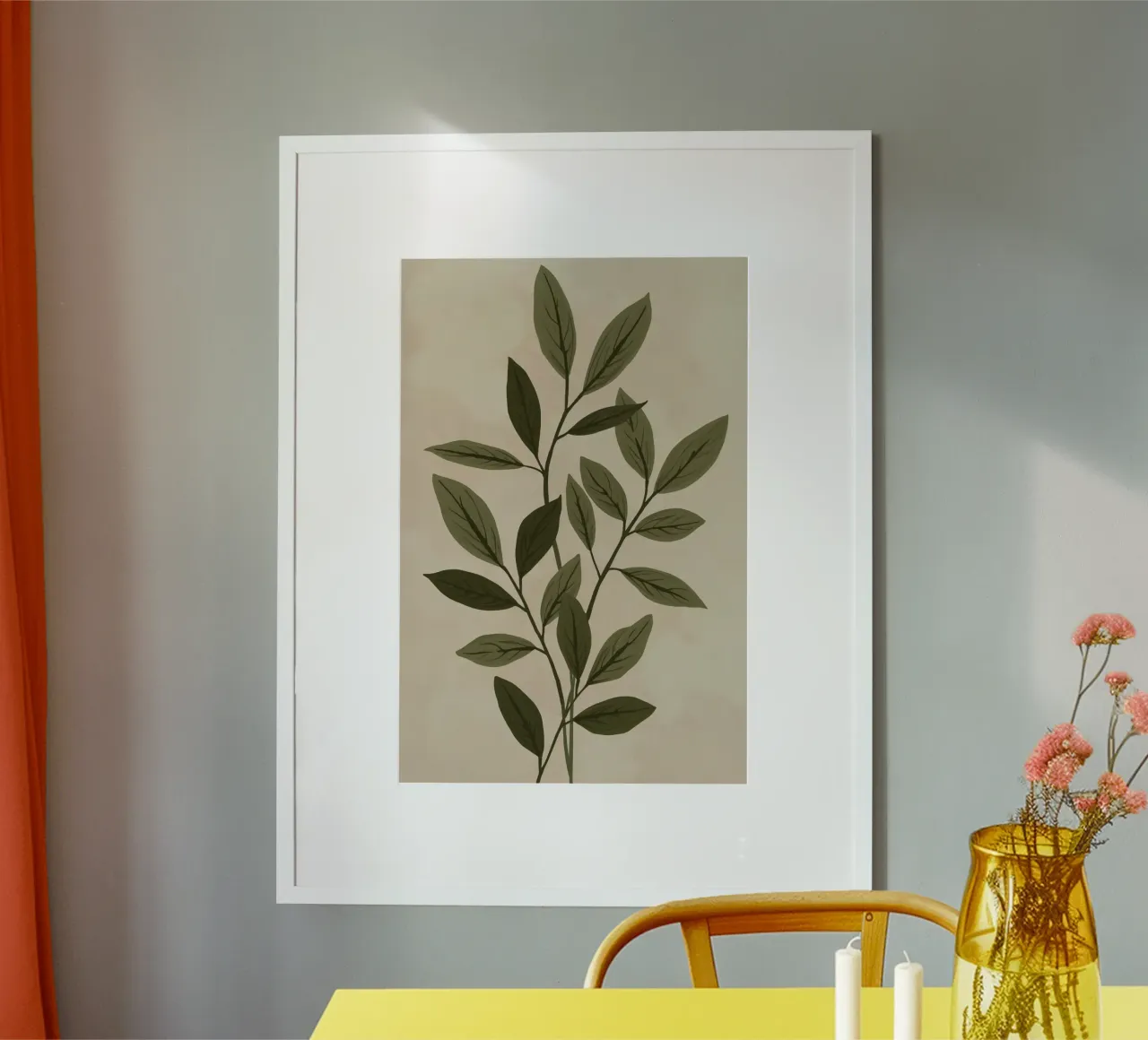 Due steli verdi a foglia poster con telaio in alluminio da DesignDoodle