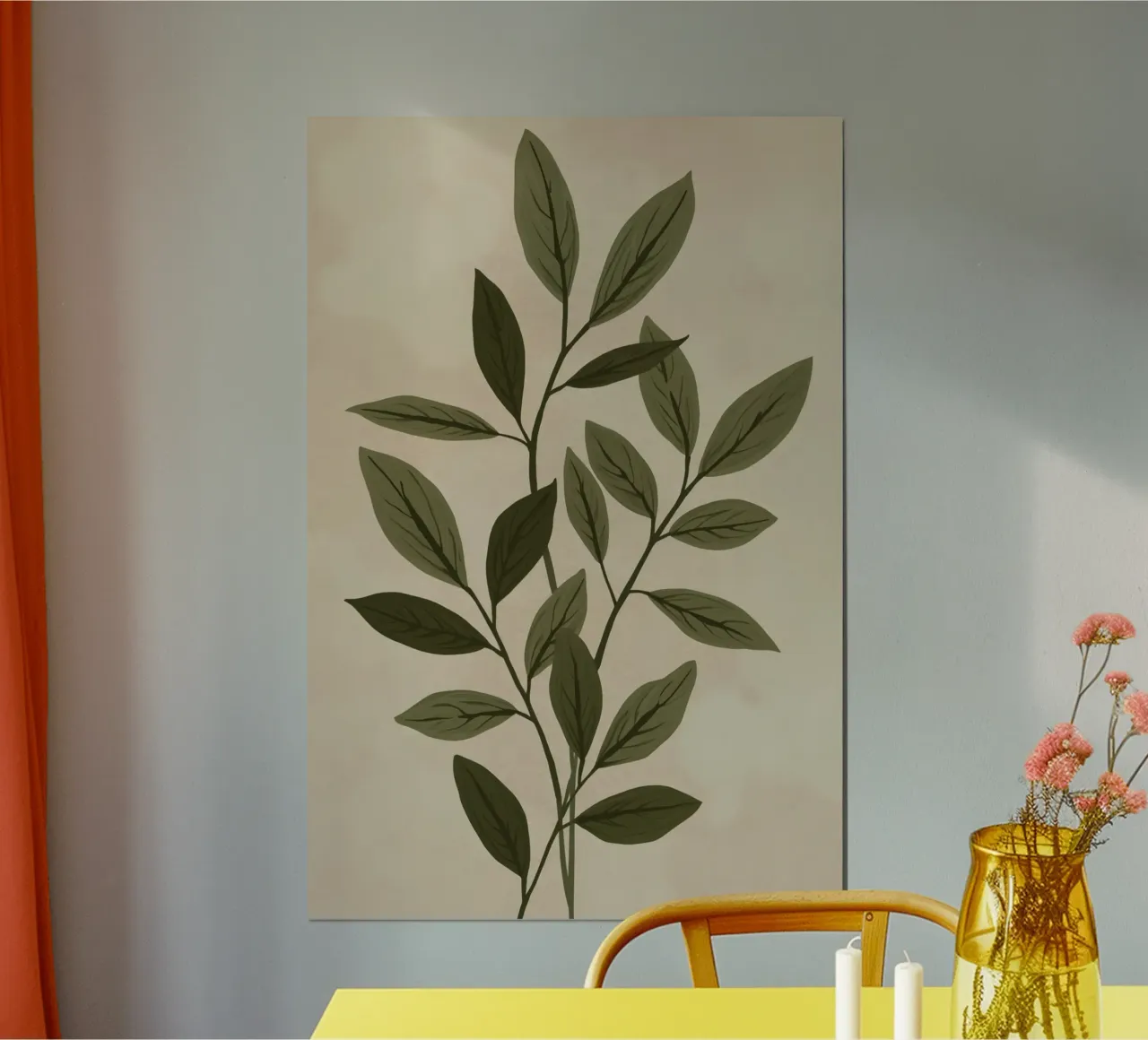 Due steli verdi a foglia poster con telaio in alluminio da DesignDoodle